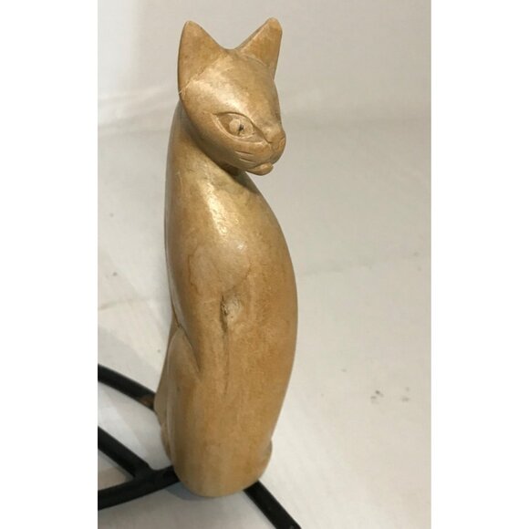 Cat & Mouse Candle Holder Wood and Metal Modern Unique 6" tall - Picture 7 of 8